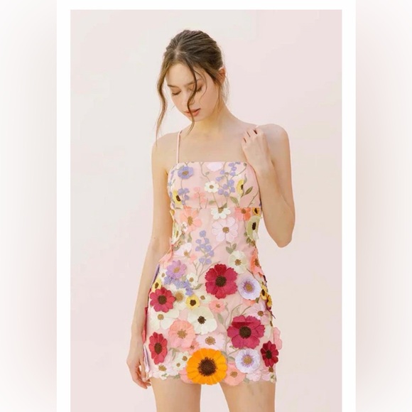 Storia Dresses & Skirts - Storia Pink Floral Embroidered Mini Dress